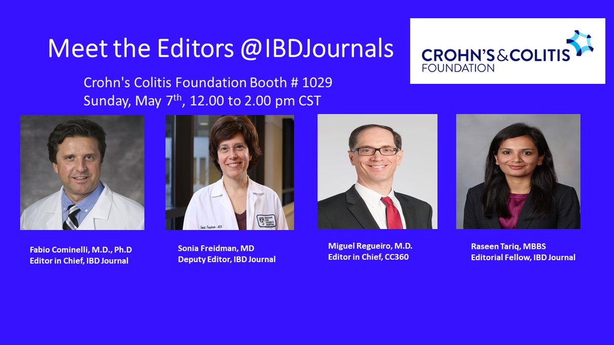 IBDJournal & CC360 (@ibdjournals) on Twitter photo Are you attending #DDW2023? Stop by the <a href="/CrohnsColitisFn/">Crohn's & Colitis Foundation</a> booth #1029 <a href="/DDWMeeting/">Digestive Disease Week</a> to meet the <a href="/IBDJournals/">IBDJournal & CC360</a> editors <a href="/MRegueiroMD/">Miguel Regueiro</a> <a href="/moss_md/">Kimberly Moss MD</a> Fabio Cominelli <a href="/sonia_friedman/">Sonia Friedman</a> <a href="/tariqraseen/">Raseen Tariq, MD, MS</a> from 12:00 to 2:00 pm CST Are you attending #DDW2023? Stop by the <a href="/CrohnsColitisFn/">Crohn's & Colitis Foundation</a> booth #1029 <a href="/DDWMeeting/">Digestive Disease Week</a> to meet the <a href="/IBDJournals/">IBDJournal & CC360</a> editors <a href="/MRegueiroMD/">Miguel Regueiro</a> <a href="/moss_md/">Kimberly Moss MD</a> Fabio Cominelli <a href="/sonia_friedman/">Sonia Friedman</a> <a href="/tariqraseen/">Raseen Tariq, MD, MS</a> from 12:00 to 2:00 pm CST