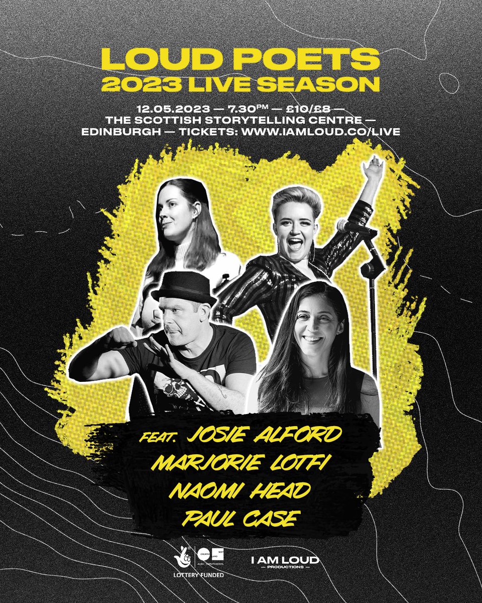 IAmLoudPro's tweet image. Our next show is on the 12th May! 

Head to the @ScotStoryCentre to enjoy performances from @JosieAlfordPoet, @naomieah_, @paulcasespeaks, &amp;amp; @marjorielotfi! 

Our shows have been selling out, so get your tickets now!

…storytellingcentre.online.red61.co.uk/event/913:4614… 

#LoudPoets #IAmLoudPro