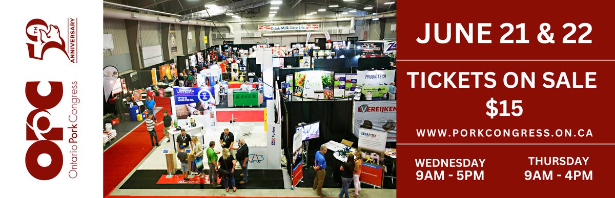OntPorkCongress's tweet photo. Tickets on sale now! 
50th Anniversary special of $15

Purchase tickets online or at the door!
https://t.co/VaEsdE9T3V

#ontarioporkcongress #kindofapigdeal #OPC50 https://t.co/11L0Zhrxx0