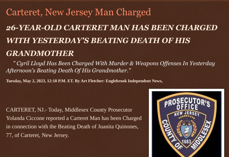 ArtFletcher9's tweet photo. Tuesday, May 2, 2023
#BREAKING #Carteretnj #Man #Charged
26-YEAR-OLD CARTERET MAN HAS BEEN CHARGED WITH YESTERDAY'S #BEATINGDEATH OF HIS #GRANDMOTHER #middlesexcountynj #murder #weapons #englebooktruth #homicide @wireless_step @Breaking24_7 @Breaking911 @ECOAlphaTango @_Mixedkoreanjap @mericanaf7 @CooperPJake @thepatersonian @LodiNJNews @ElielIssachar @vickirigdon @BrickCityDevilz @LivingBlueTX @jjorg153