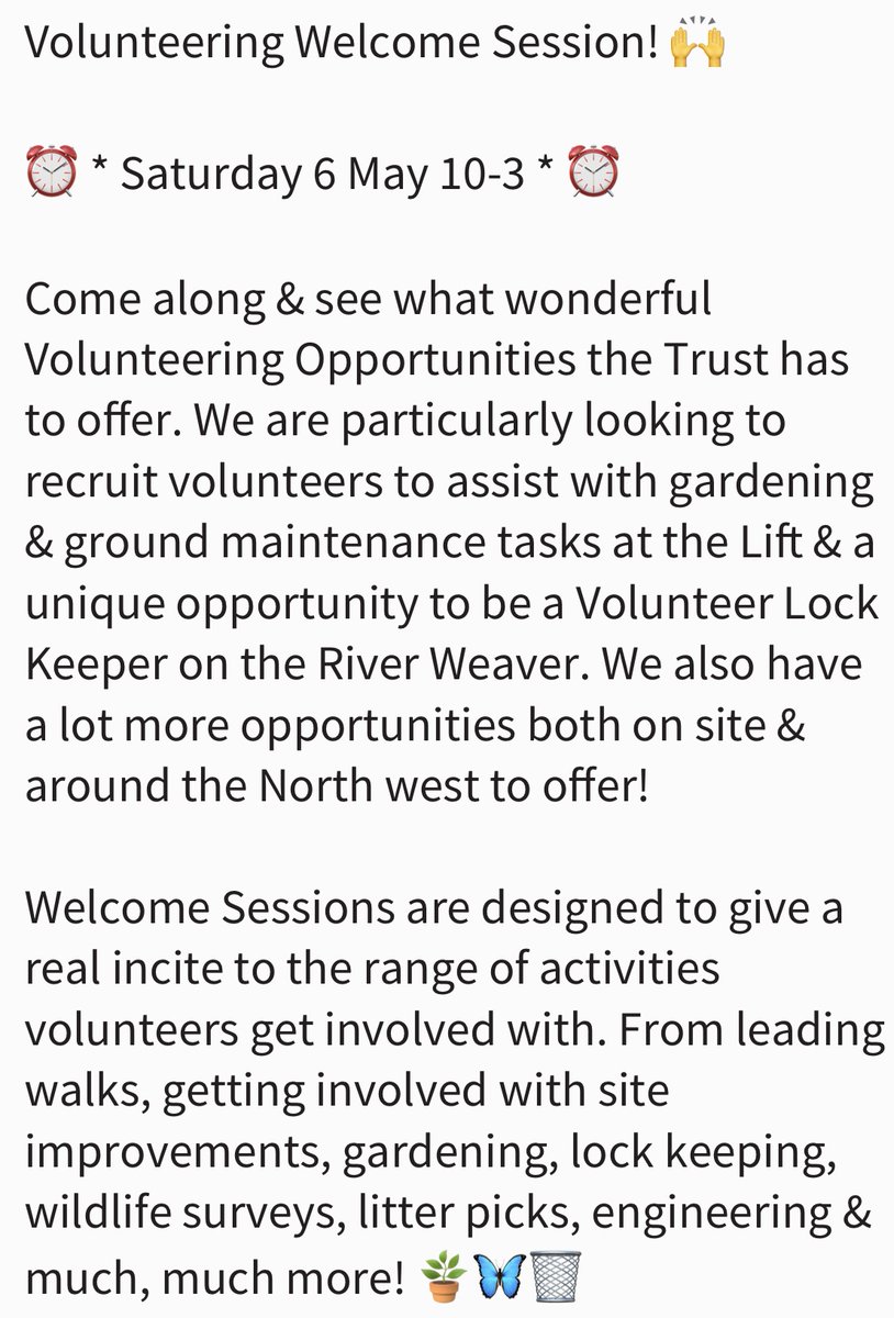 AndertonLift's tweet photo. Find out more about our FREE Volunteering Welcome sessions this Saturday below! 👇🦋 

https://t.co/jZBOgmqXhz

#VolunteerByWater #Volunteers #VolunteerOpportunities #AndertonLift #AndertonBoatLift #CanalAndRiverTrust #CanalRiverTrust #LifesBetterByWater #Anderton #Northwich https://t.co/S8eyxdv8NK