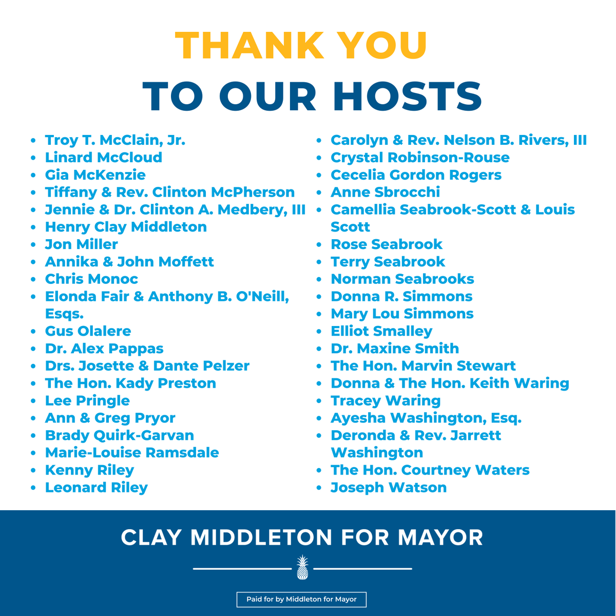 claynmiddleton's tweet photo. Next week, we will officially kick off the campaign and we want you there! Meet us at Harold's Cabin at 5:30, and let's make Charleston a city that works for everyone.

RSVP here: https://t.co/xO13cdviUC

#ClayForCharleston #MiddletonForMayor https://t.co/5RmoTdOKIF