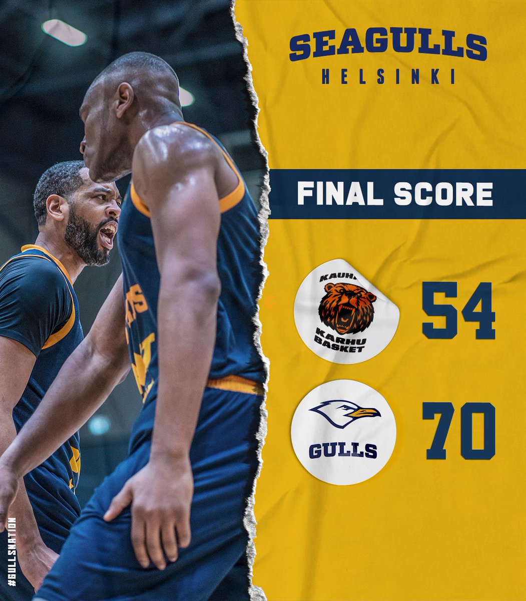 GullsBasketball's tweet photo. GULLS WIN! 
KAUHAJOKI 54 / GULLS 70

RYÖSTÖ! Seagulls ottaa finaalien ensimmäisen voiton komealla esityksellä. 🔥

Perjantaina jatketaan Stadissa - LET’S GO #Gullsnation! 💛💙

#Korisliiga #Pantterijahti https://t.co/sq0XJTE9kL