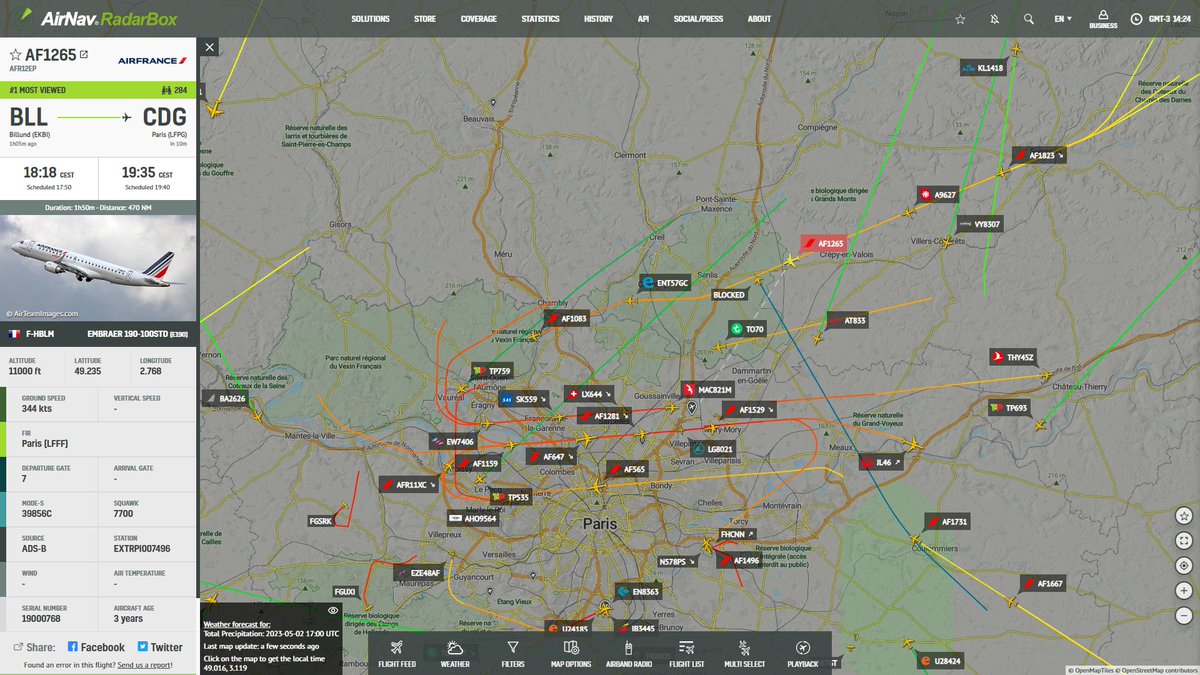 AirNavRadar's tweet photo. #AF1265 is from #Billund to #Paris is squawking 7700 (emergency): https://t.co/tMqfMQ85Ej ✈️

Follow us on Twitter for more updates. https://t.co/Ge9pvVXEUu