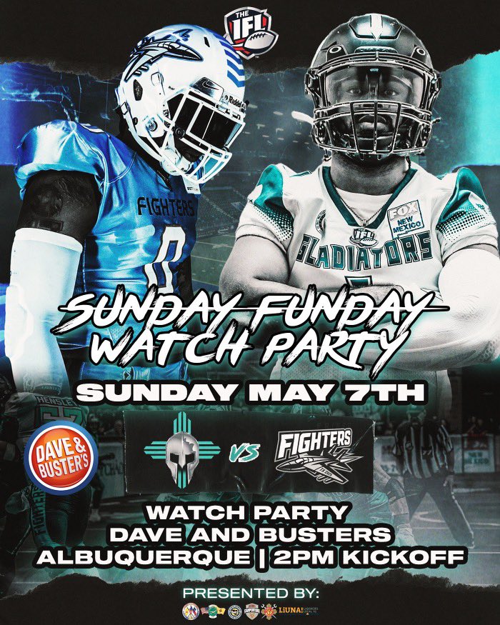 Your Duke City Gladiators are on the road Sunday May 7th to face off against the Frisco Fighters! We are throwing a huge SUNDAY FUNDAY at Dave and Busters Albuquerque at 2pm for the official Watch Party! More details will be coming soon! . . . . #CommunityChampions