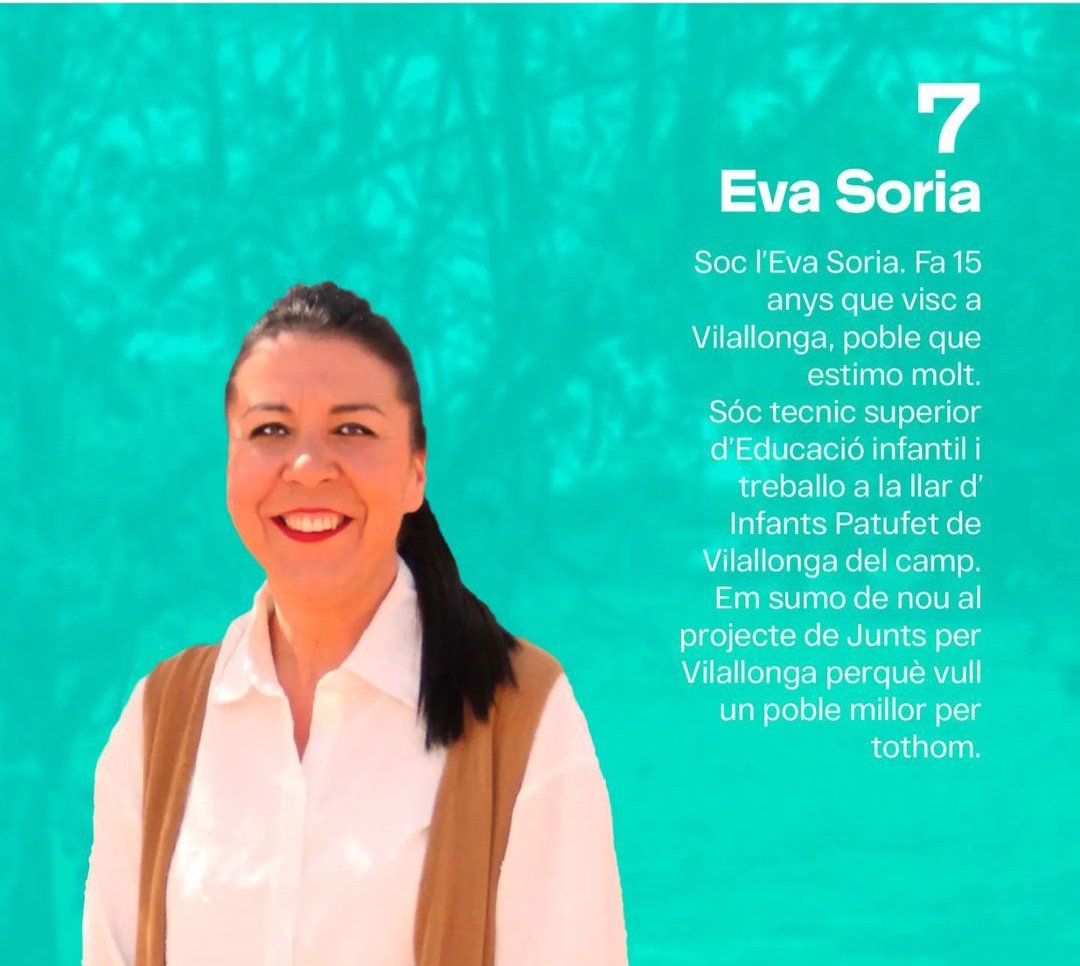 JuntsVilallonga's tweet photo. L'Eva Soria, que va ser regidora durant quatre anys, es suma de nou al nostre equip!
Seguim!
#municipals2023 #juntspervilallonga #gentdedebò https://t.co/UN6JNplMu5