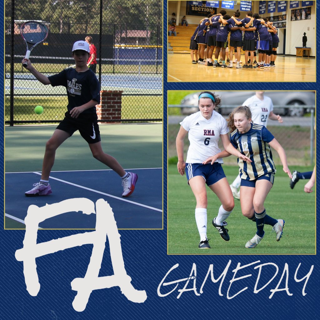 FA Tennis is home today against Fayetteville Christian starting at 4pm. Soccer travels to Coastal Christian for a 4pm kick-off and Boys VB plays at VCA also at 4pm. Good luck to all our teams. #myfa #soarhigher