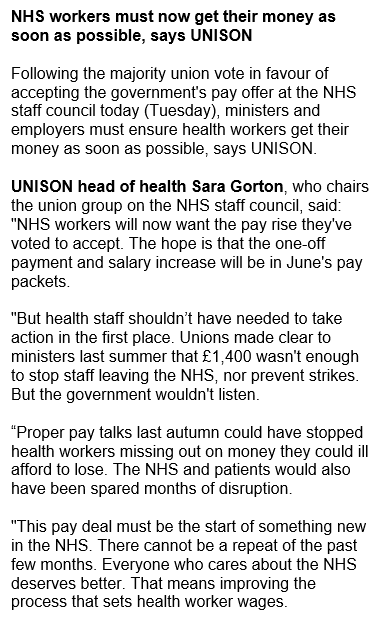 LawrenceDunhill's tweet photo. BREAKING:

Formal confirmation that a majority of unions (weighted by size) on the NHS Staff Council have voted to accept the pay deal https://t.co/VRZEoCyPUW