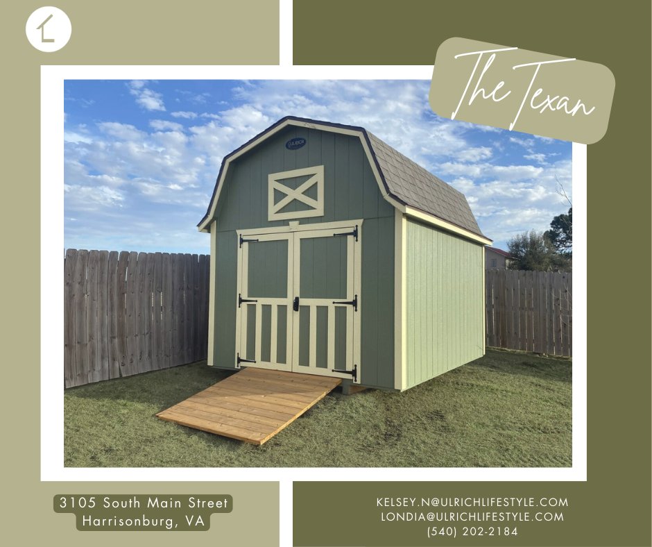 UlrichHburg's tweet photo. The Texan brings a touch of country to your backyard with its barn style roof. The loft adds lots of storage space, perfect for storage!  #UlrichLifestyle #UlrichHarrisonburg  #ShenandoahValley #ValleyMade #UlrichSheds #UlrichStructures #Custom #Design https://t.co/8GlkFvoZKE