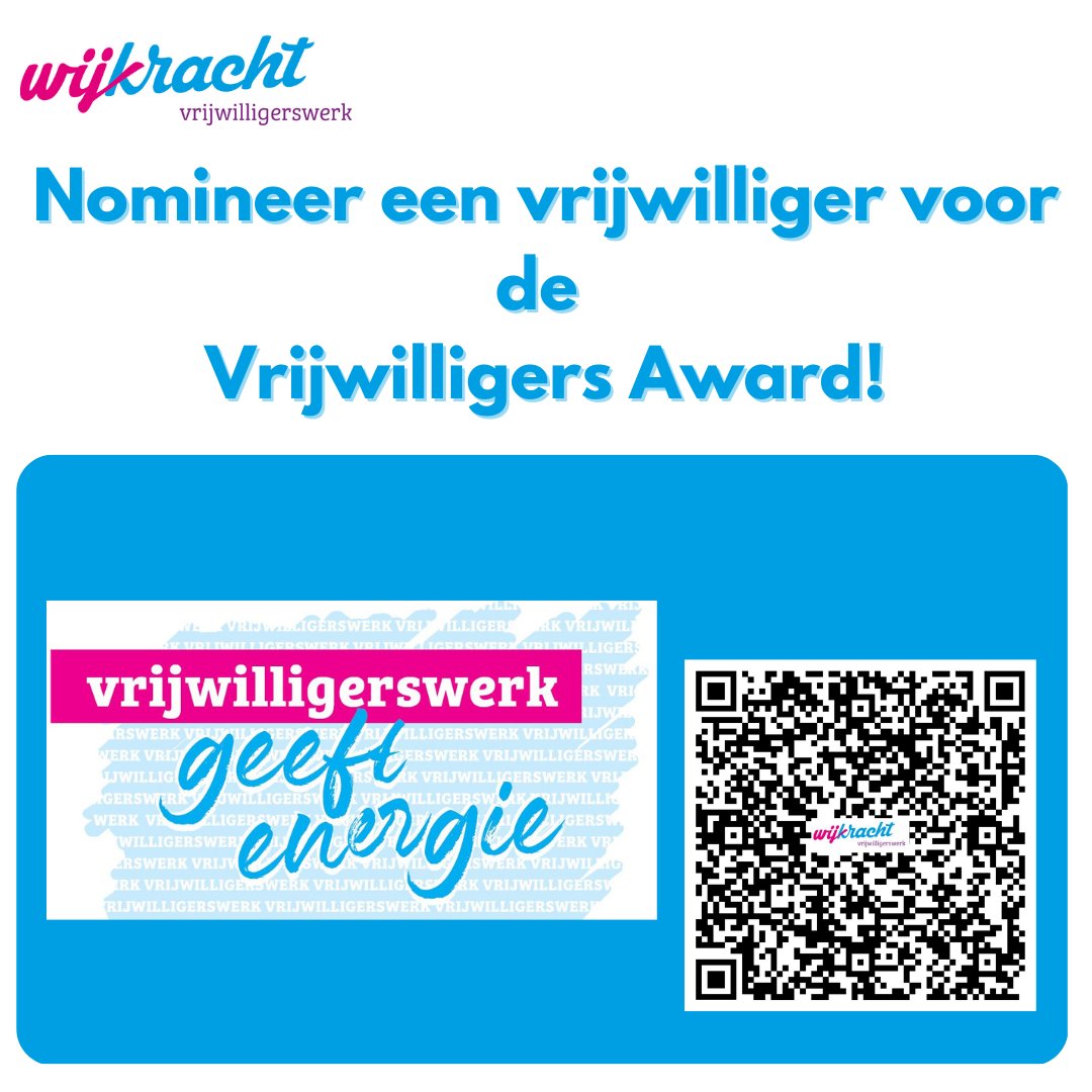 In november van dit jaar organiseert Wijkracht in samenwerking met de gemeente Hengelo het jaarlijkse vrijwilligersevent. Je kunt nu al vrijwilligers voordragen voor deze mooie prijs!
Hoe?
wijkracht.nl/nieuws/nominee…
Of scan de QR-code!

#Wijkracht #Vrijwilliger