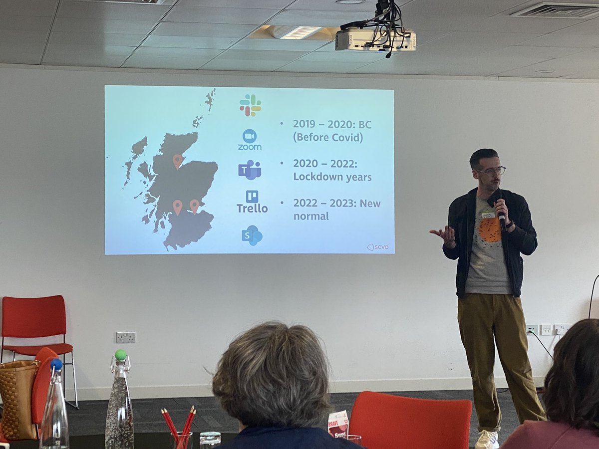 We’re hearing from @RNslater about hybrid working before, during and after the pandemic, and how it relates to wellbeing.

@GDA__online worked closely with Aaron during the early phase of #ConnectingScotland.
