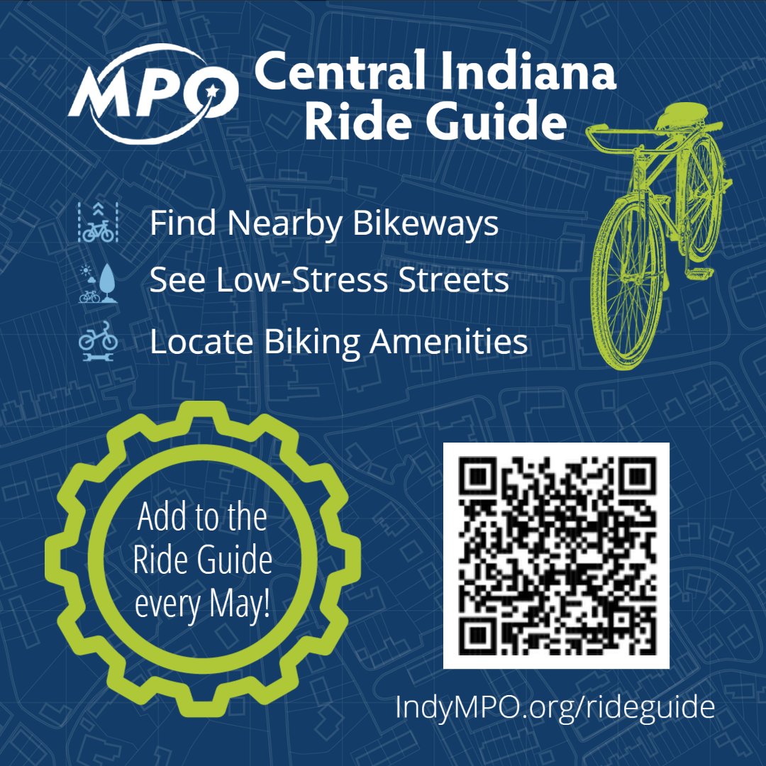 IndyMPO's tweet image. It's Bike Month! That means our crowdsource Ride Guide is open for you to add missing bicycling amenities! The Ride Guide is available all year, but the crowdsourced input is open in May. indympo.org/rideguide #BikeMonth #RideGuide