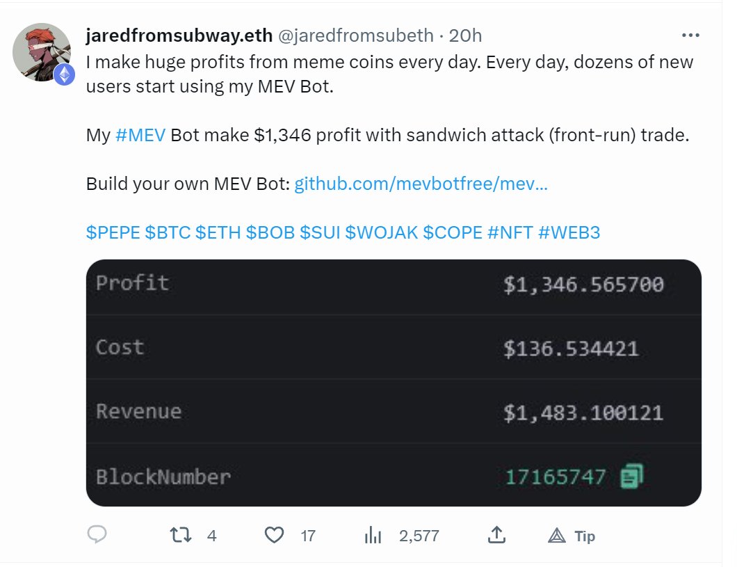 MommyNFT's tweet photo. SCAMMER!!! @jaredfromsubeth
so this mev bot you claim to share is a SCAM!   Is that why the comments are off?   You make a killing with your bot then you scam people out of whatever ETH they Deposit to the contract you give a link to?
 #PEPE $PEPE $POOH #NFT #WEB3 $WOJACK https://t.co/ezqYqWZgxt