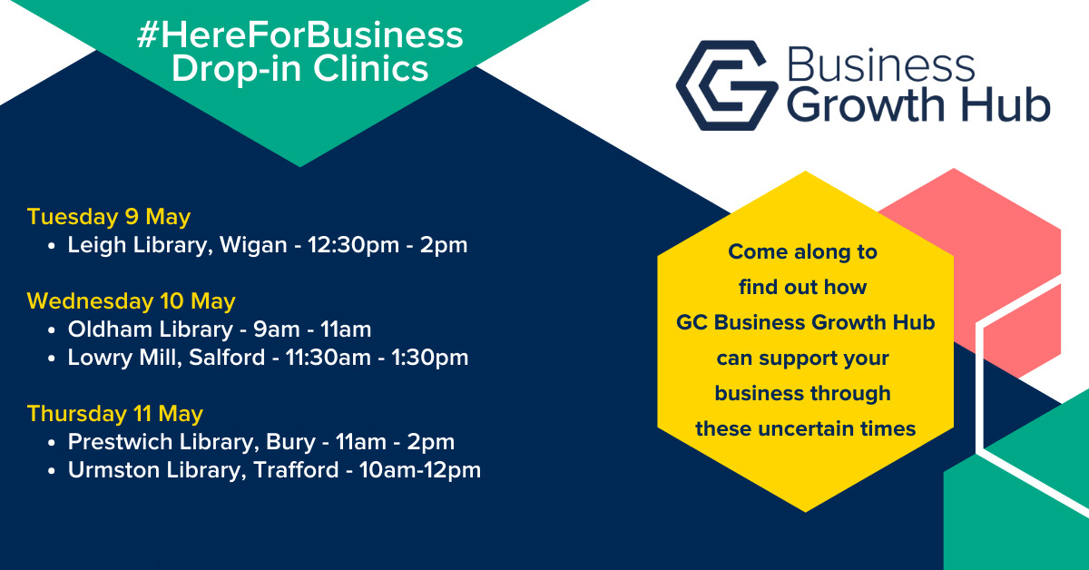 Come along for a friendly chat at one of the @BizGrowthHub #HereForBusiness drop-in clinics being held across Greater Manchester next week. Find out what support is available to help firms navigate the increasing cost of doing business 👇 orlo.uk/y8Hxj #UKSPF