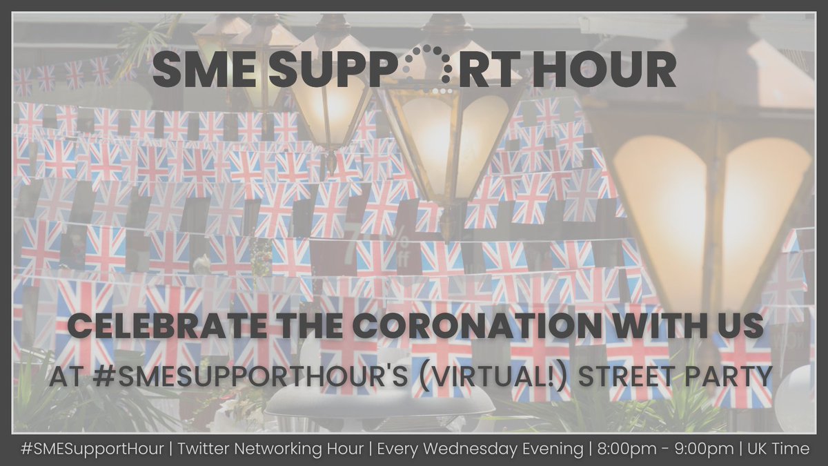 SMESupportHour's tweet photo. 1 day to go! Join us this week at #SMESupportHour to celebrate the #Coronation. 🇬🇧 🥳

Let's catch up and network (feel free to have snacks and drinks of your choice at the ready!) 🍰

🗓 TOMORROW!
🕗 8:00pm - 9:00pm UK Time
🗣 Network &amp; Chat

#SMESupportHour https://t.co/yzptkw4p1l