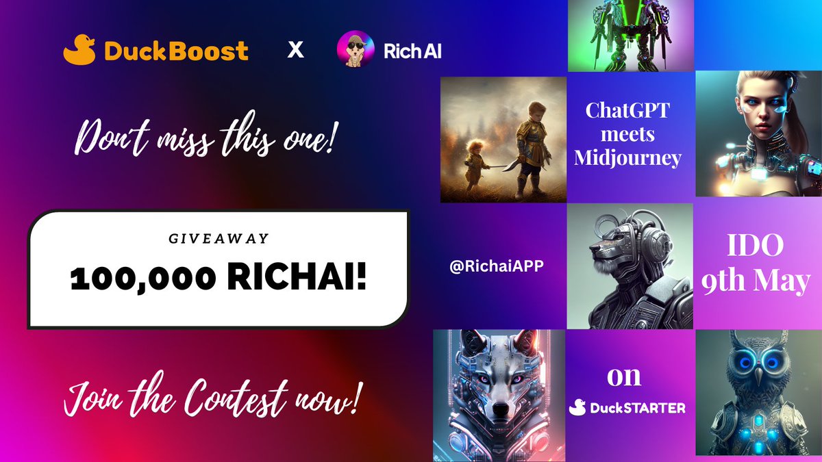 Lukas_Web3's tweet photo. 1)Attention crypto enthusiasts! 🚨 Don't miss your chance to win a share of 100,000 RICHAI tokens! 😍 Follow the steps in our Gleam campaign at https://t.co/10UWgKKLGS and be in with a chance to win! 🎉 #RichAI #CryptoGiveaway #100kTokens #GenerativeAI https://t.co/i95qdIlCYW
