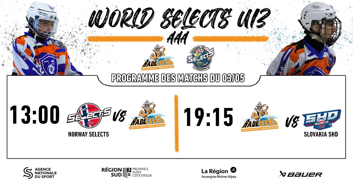 𝐖𝐎𝐑𝐋𝐃 𝐒𝐄𝐋𝐄𝐂𝐓𝐒

Les Radeliers U13 entament leur premier match demain à 13h, bon courage à eux 🏒

#teamradeliers #sudest #u13 #worldselects #chamonix #hockey #hockeysurglace