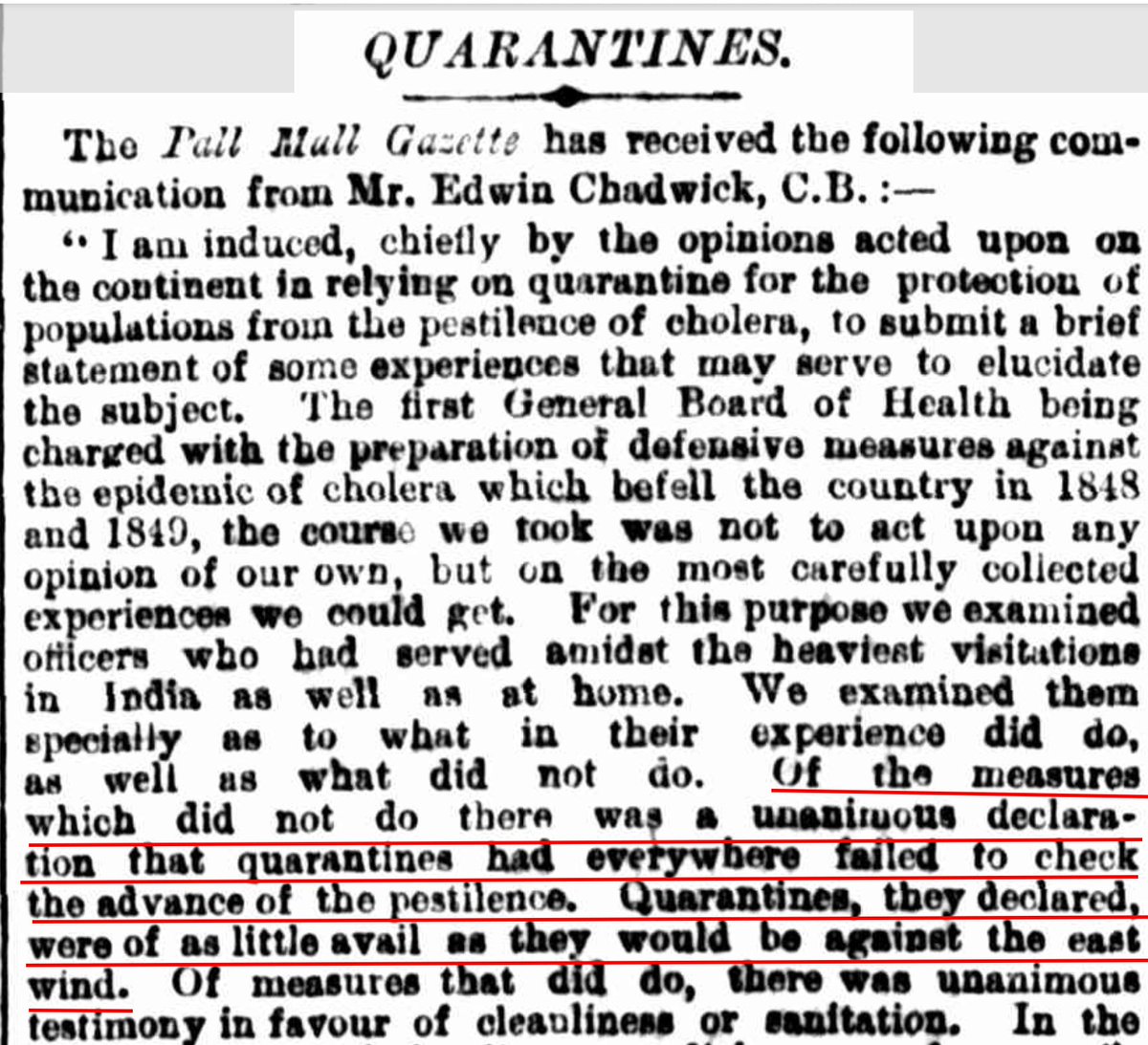 Even the TOTALITARIAN COLONY of Australia was duly informed in 1883 by a newspaper that quarantines DO NOT WORK.

"Quarantines, they declared, were of as little avail as they would be against the east wind."

YET LOCKDOWNS FOR A FLU-LIKE VIRUS IN 2020.

trove.nla.gov.au/newspaper/arti…