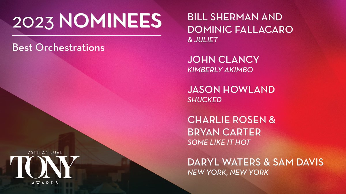 The 2023 #TonyAwards nominees for Best Orchestrations are: