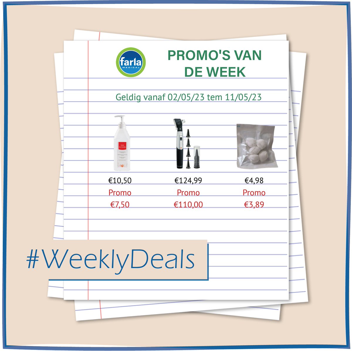 FarlaMedical's tweet photo. Ontdek de promo's van de week (02/05 tem 11/05)!
#farlamedical #promotie #deals #promosvandeweek #medical #medischmateriaal #dax #daxalcogel #hygiëne #wondzorg #sterielegaasjes #heine #diagnose #heinemini3000 

https://t.co/eBZ7s09HPo https://t.co/o7fC0rbCw1