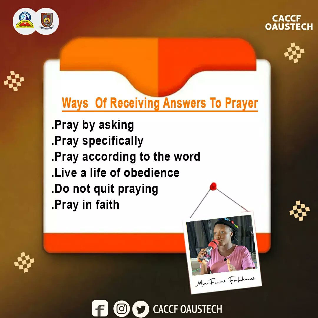 How to Grow in Faith
Ways of Recieving Answers to Prayer
- Min Funmi Fadahunsi

#caccfoaustech #wordsfortheweek #wordsforthought #wordsfromtheheart #Nazaritesfamily