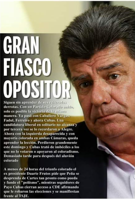 ES TIEMPO DE DAR UN PASO AL COSTADO
La vida le brindo 3 oportunidades, es suficiente.
Que vengan otros lideres y que recuperen la verdadera tradicion e ideologia.