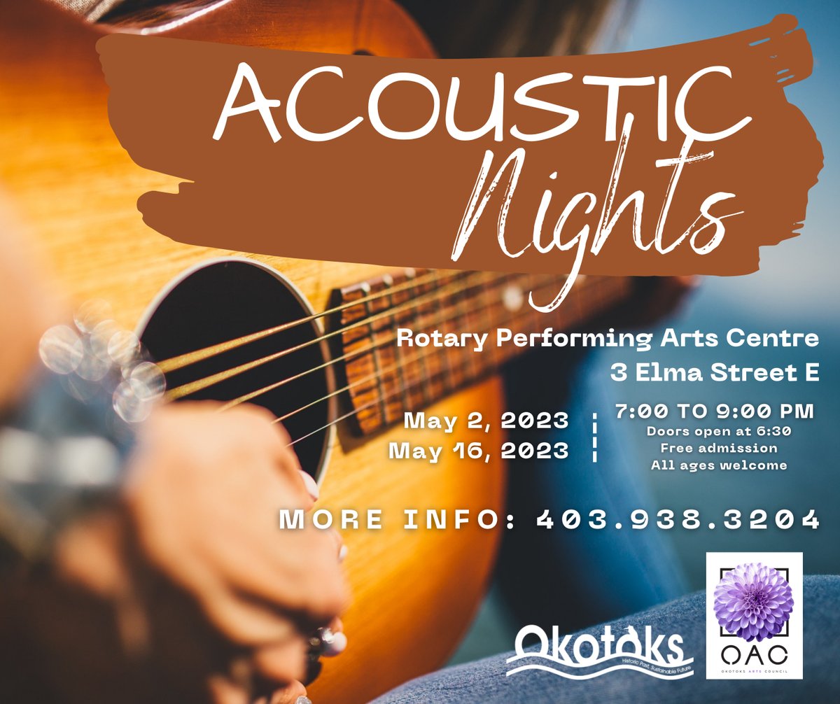 Acoustic Nights at RPAC in #okotoks. Tonight from 7 to 9 pm.  Play some tunes and sit back and enjoy. Free admission. <a href="/townofokotoks/">Town of Okotoks</a>