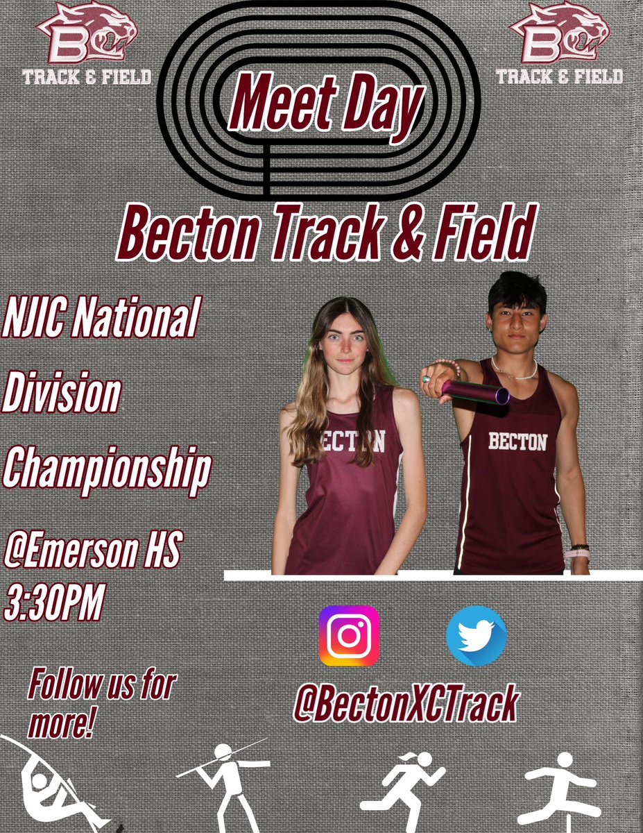 MEET DAY!! The Becton Wildcats will be competing for the league title today at Emerson HS starting at 3:30pm. #LETSGOCATS #BectonTrackandField  @BectonHS @BectonAthletics