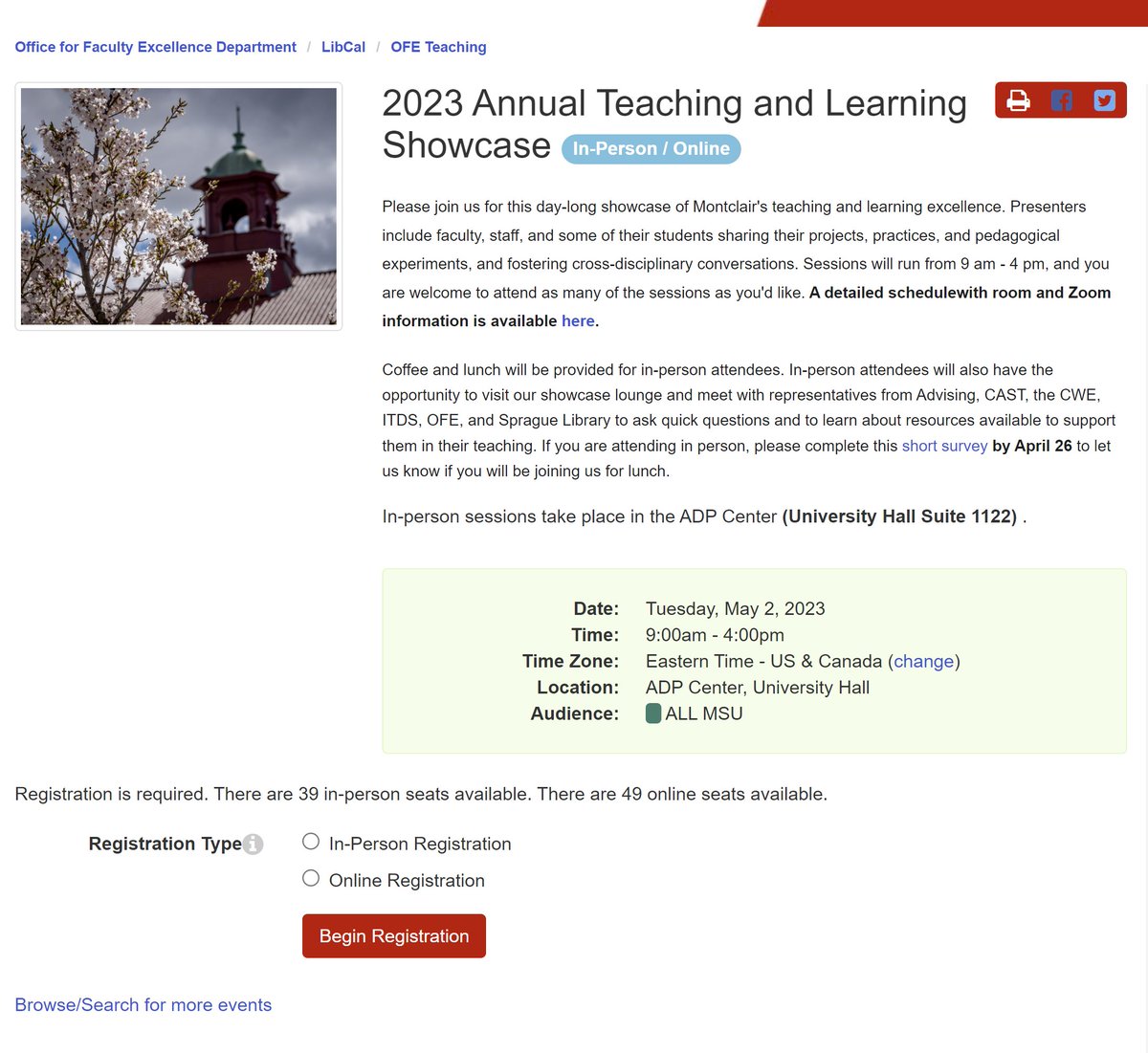 MontclairOFE's tweet image. Join us for our 2023 Annual Teaching and Learning Showcase!

Tuesday, May 2, 2023

9:00am - 4:00pm

In-person sessions take place in the ADP Center (University Hall Suite 1122) .

…ntclair-faculty-excellence.libcal.com/event/10648248

#MontclairStateUniversity #MontclairOFE #OfficeForFacultyExcellence