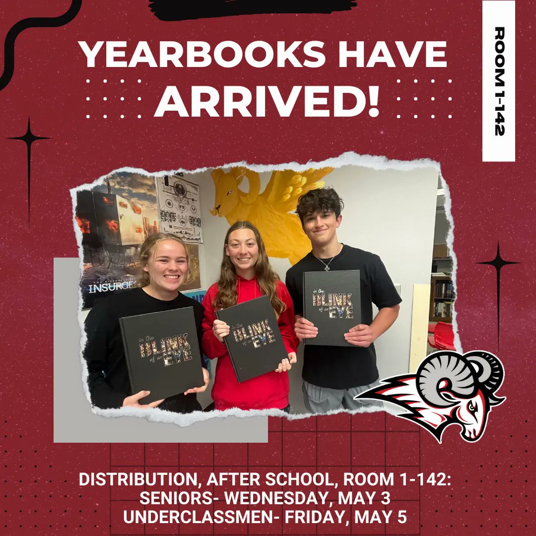 The 2023 Chrysomallus Yearbook is in! Senior Distribution is Wed. after 7th period, room 1-142, and will continue Thurs. Underclass distribution will begin on Friday. Students can only pick up books designated to them, and they must bring a photo ID to receive their book.