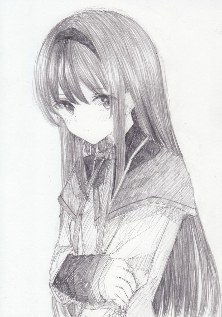 暁美ほむら 「シャーペンで描きました。 魔法少女まどか☆マギカから、暁美ほむらです #魔法少女」|くろいうさぎのイラスト