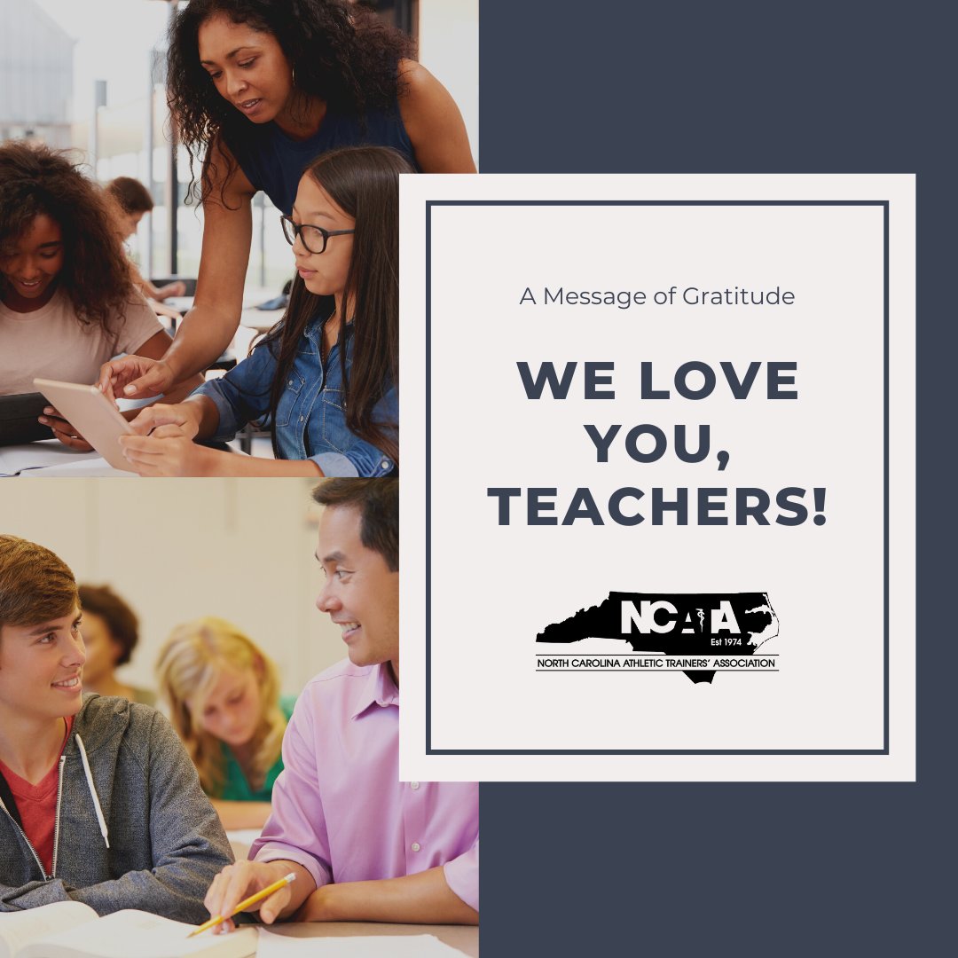 NCATA1974's tweet photo. Today is #nationalteacherappreciationday &amp; so many ATs are also teachers. We want to say that we see YOU &amp; we appreciate YOU. You work long days, giving yourself to students not only on the field, but in the classroom. You are superheroes! We hope your students spoil you today! https://t.co/o89AplEEsy