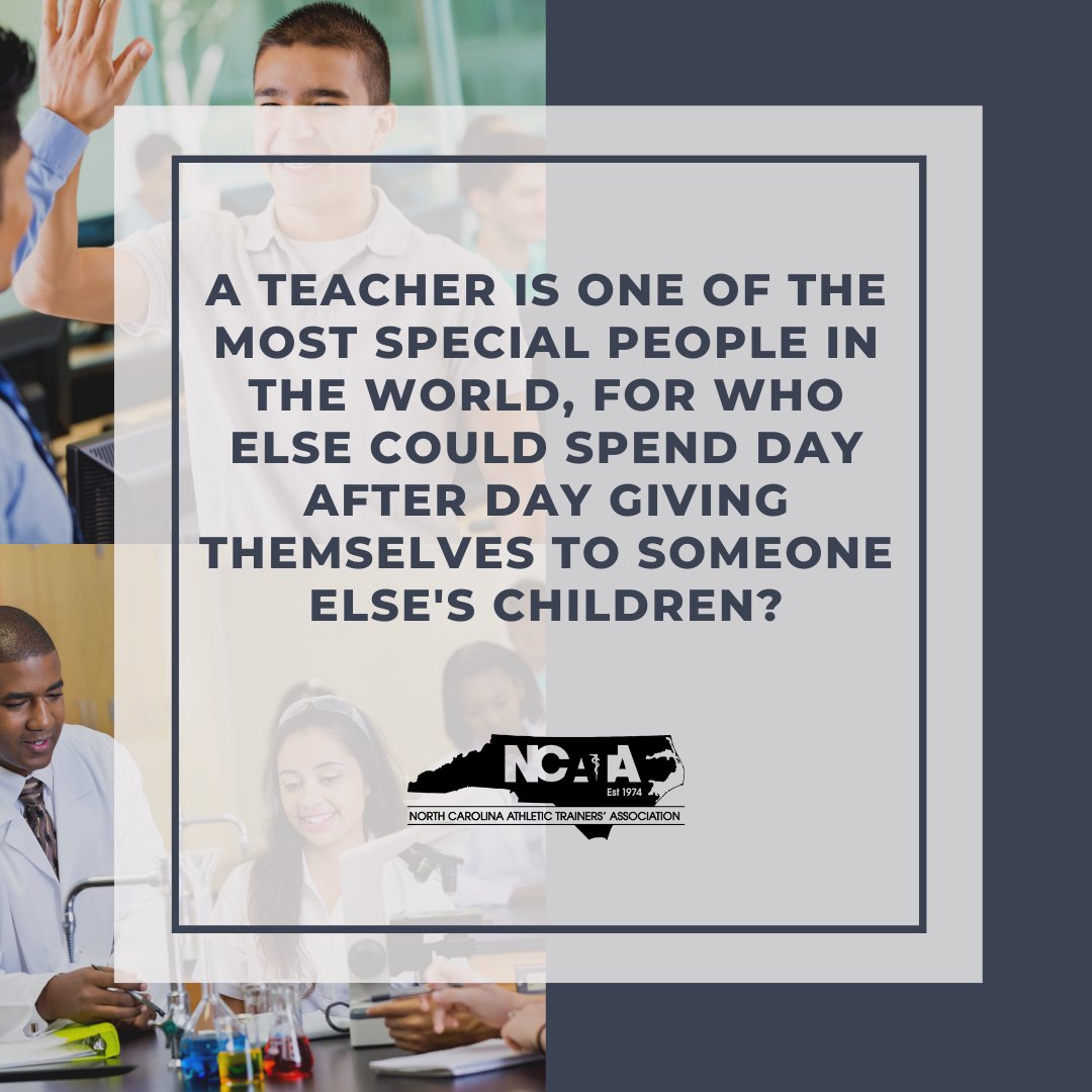 NCATA1974's tweet photo. Today is #nationalteacherappreciationday &amp; so many ATs are also teachers. We want to say that we see YOU &amp; we appreciate YOU. You work long days, giving yourself to students not only on the field, but in the classroom. You are superheroes! We hope your students spoil you today! https://t.co/o89AplEEsy