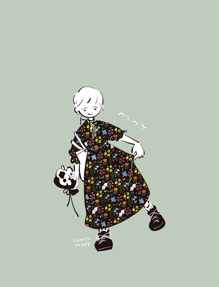 「5月の待ち受けです。 柄ワンピでさんぽ  【5月の予定】 -5/7 #MADAS」|冨田マリー🦙個展at高円寺CLOUDS【4/11~4/23】のイラスト