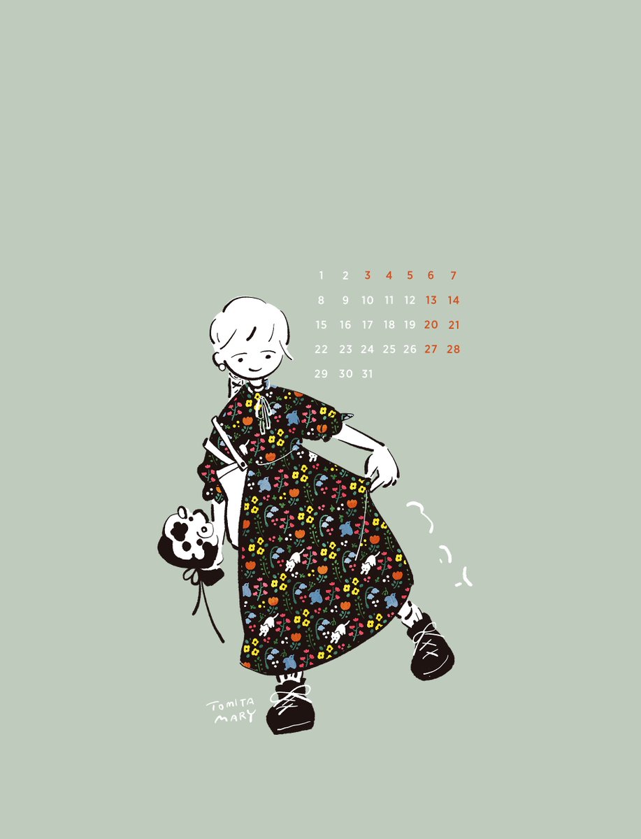 「5月の待ち受けです。 柄ワンピでさんぽ  【5月の予定】 -5/7 #MADAS」|冨田マリー🦙個展at高円寺CLOUDS【4/11~4/23】のイラスト