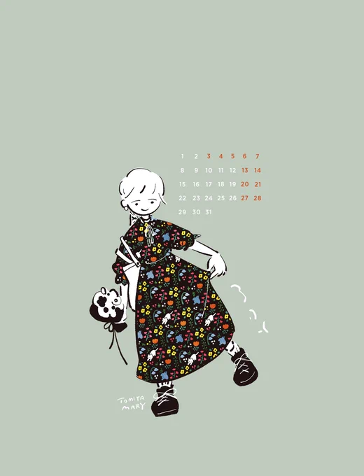 5月の待ち受けです。 柄ワンピでさんぽ  【5月の予定】 -5/7 #MADASUKI @吉祥寺 5/20-21 デザインフェスタ / B-205  毎週水曜にインスタストーリーズでリクエストイラスト描いてます