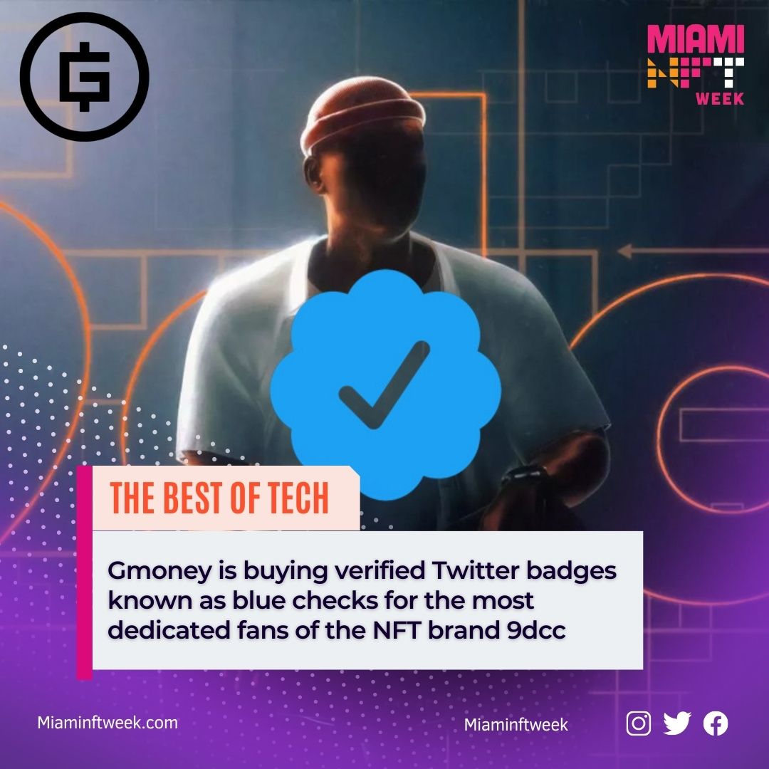 MiamiNFTweek's tweet photo. Check out @gmoneyNFT, who is a well-known #NFT enthusiast and owns 9dcc apparel, is turning his company's #Twitter account into a game by offering his most engaged community members free affiliate badges and avatar badges as a reward. https://t.co/1iJwbb7cAC