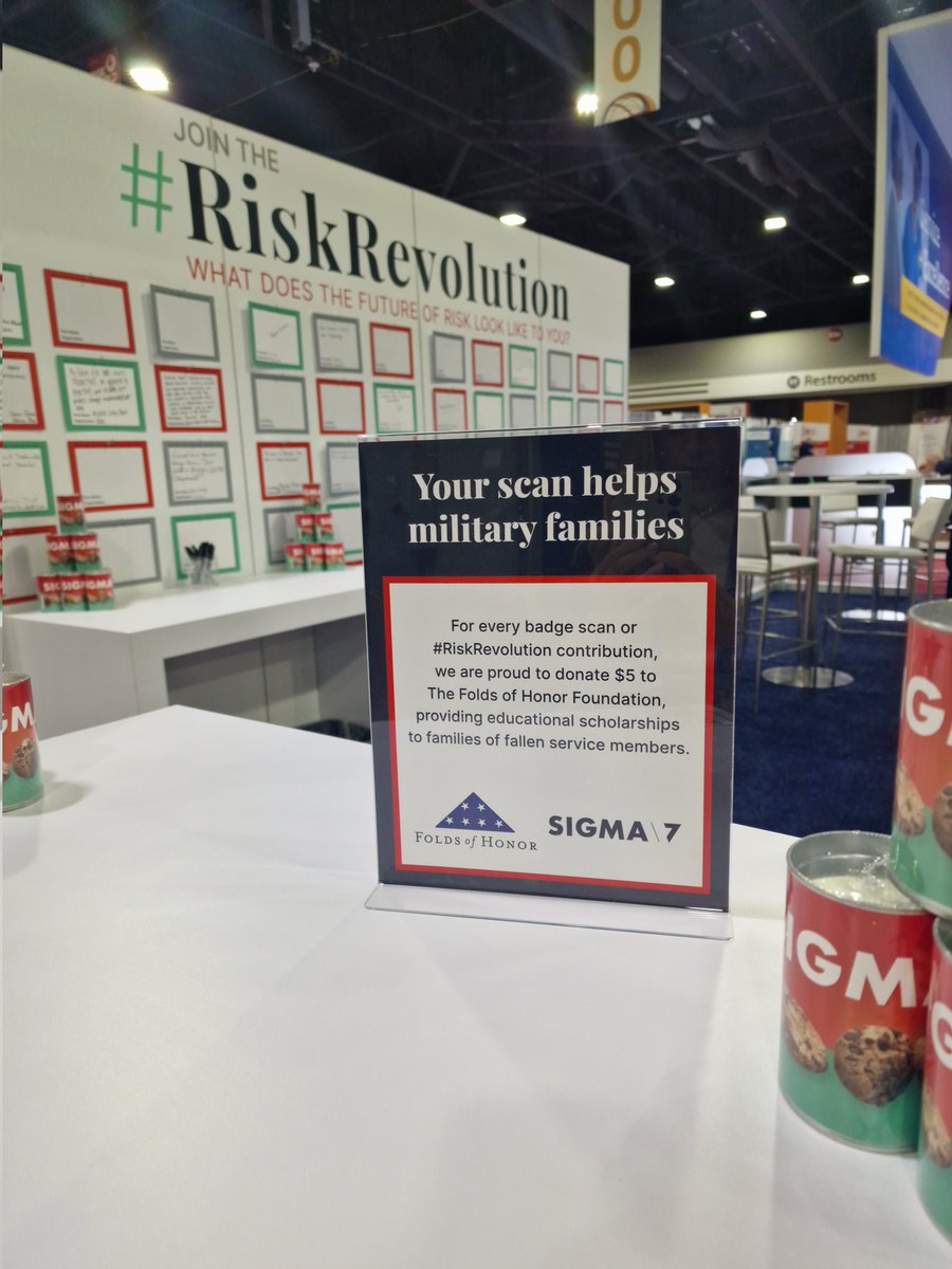 S7RiskGroup's tweet photo. Your #RISKWORLD scan helps military families.

For every badge we scan, we're donating $5 to @FoldsofHonor - a charity that means a lot to the Sigma7 team.

Pop by and see us at Booth 1533 on day two of #RIMS2023! https://t.co/HNgEONSQVh