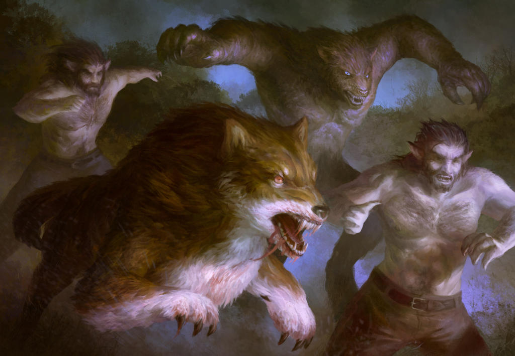 The many faces of lycanthropy. (Art by Asfodelo) #TransformationTuesday #WerewolfArt #Werewolf