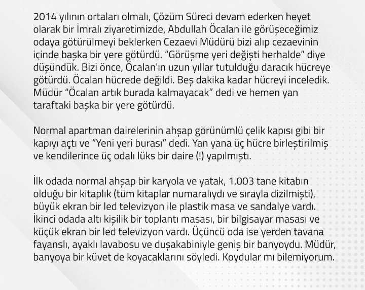 İktidarın Öcalan'a üç odalı bir lüks daire yaptırdığını, içine küvet yerleştirildiğini, büyük ekran Led TV konulduğunu kaçırmadınız değil mi? Selahattin Demirtaş anlattı.