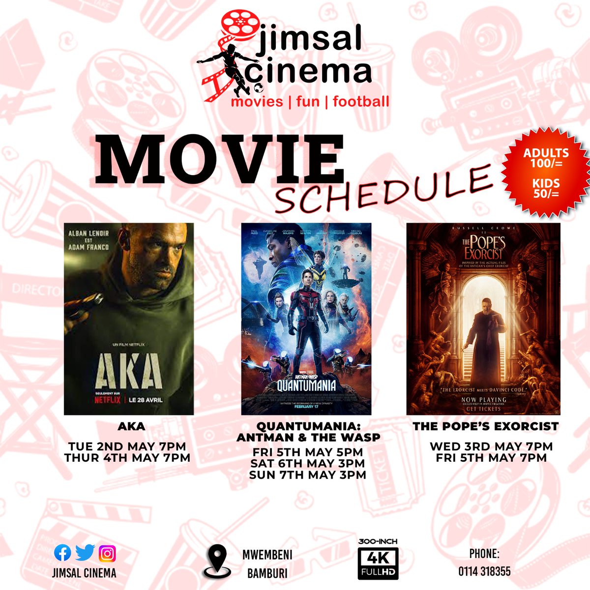jimsal_cinema's tweet photo. Tupatane Jimsal 🔷️

Join us at @jimsal_cinema and have a new experience in a refreshing environment 😊

Are we expecting you any time soon? I bet Yes! Make an early booking by calling us through: 0114-318-355

#TupataneJimsal Pastor Ezekiel Odero Raila BREAKING NEWS #MacKenzie https://t.co/BgiDDjLnc4