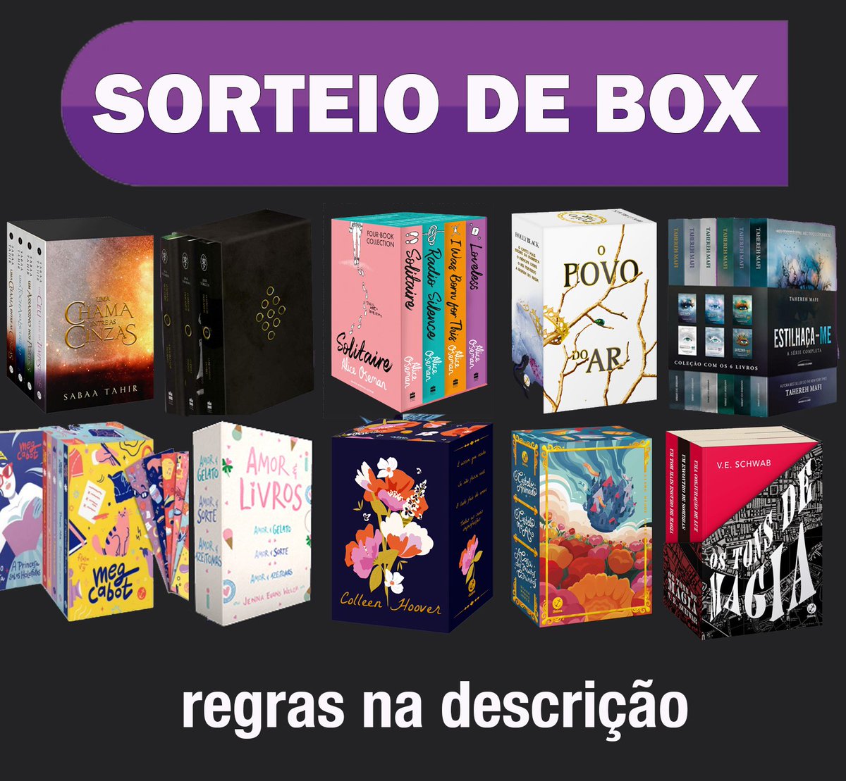 promosdelivro's tweet photo. 🚨SORTEIO DE UM BOX

Valendo um dos boxes da imagem 

Regras:
- Seguir @promosdelivro
- Dar RT e curtir este tweet
- Comente qual box você quer

Resultado: 26/05 🍀 https://t.co/witpN76Qns