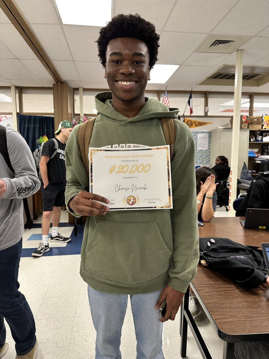 jjhstuco's tweet photo. We are SO proud to congratulate one of our hardworking and amazing StuCo Seniors, Chinoso N, for winning the Baumbeger Scholarship worth $20,000! 🎉🎓 Chinoso will be attending UT Austin this upcoming Fall. We are so happy for you Chinoso! Congratulations 🤍💙🥳 https://t.co/B5sYKrWvGK