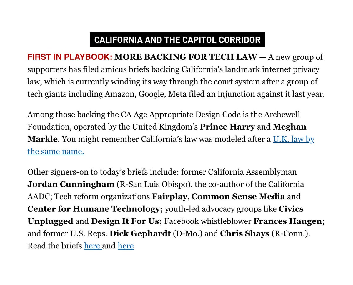 DesignItForUs's tweet image. We’re proud to sign on to this amicus brief backing the historic bipartisan California Age Appropriate Design Code that we helped pass *unanimously* last fall.

We’re not going to let the Big Tech lobby tear down the progress we’ve achieved. #CAKidsCode
politico.com/newsletters/ca…
