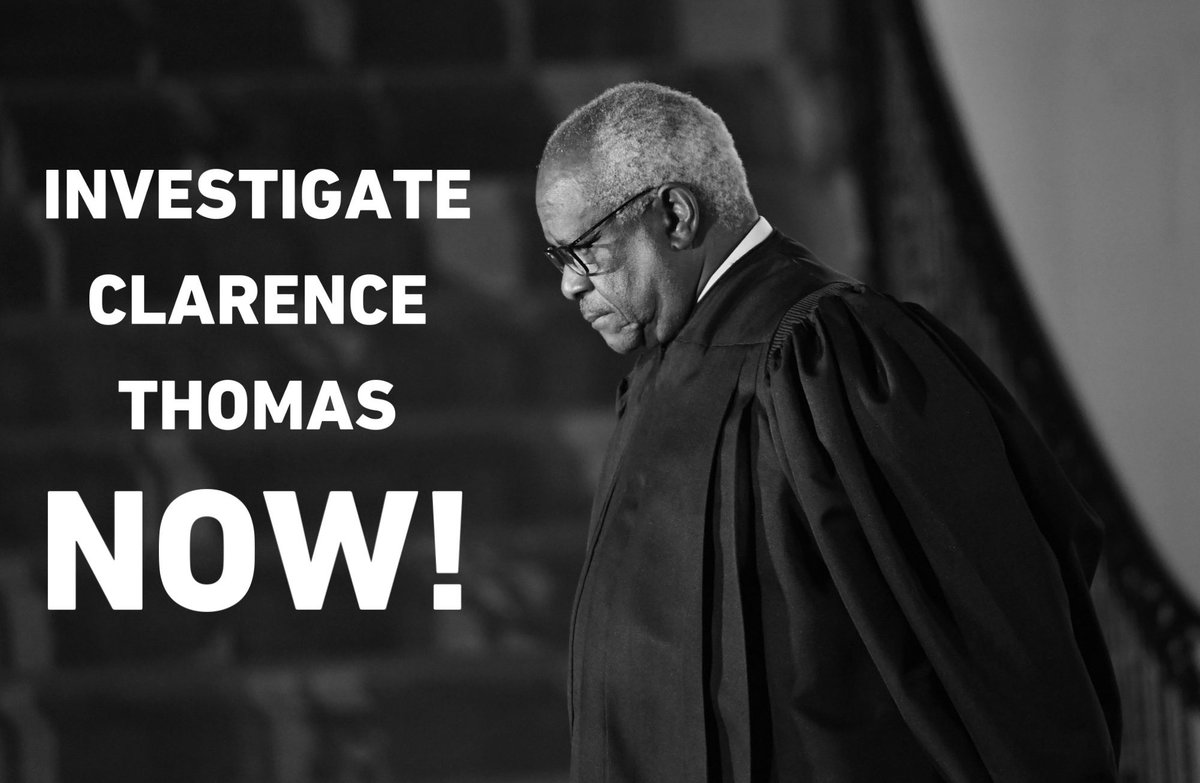 funder's tweet photo. Clarence Thomas is a disgrace.

His corruption is rampant, including luxury gifts and trips from a billionaire who had a case in front of the court.

Also, his involvement in trying to hide his wife Ginnie’s involvement in Jan 6.

Clarence Thomas should resign, but he won’t, so he must be investigated.

#InvestigateClarenceNow
