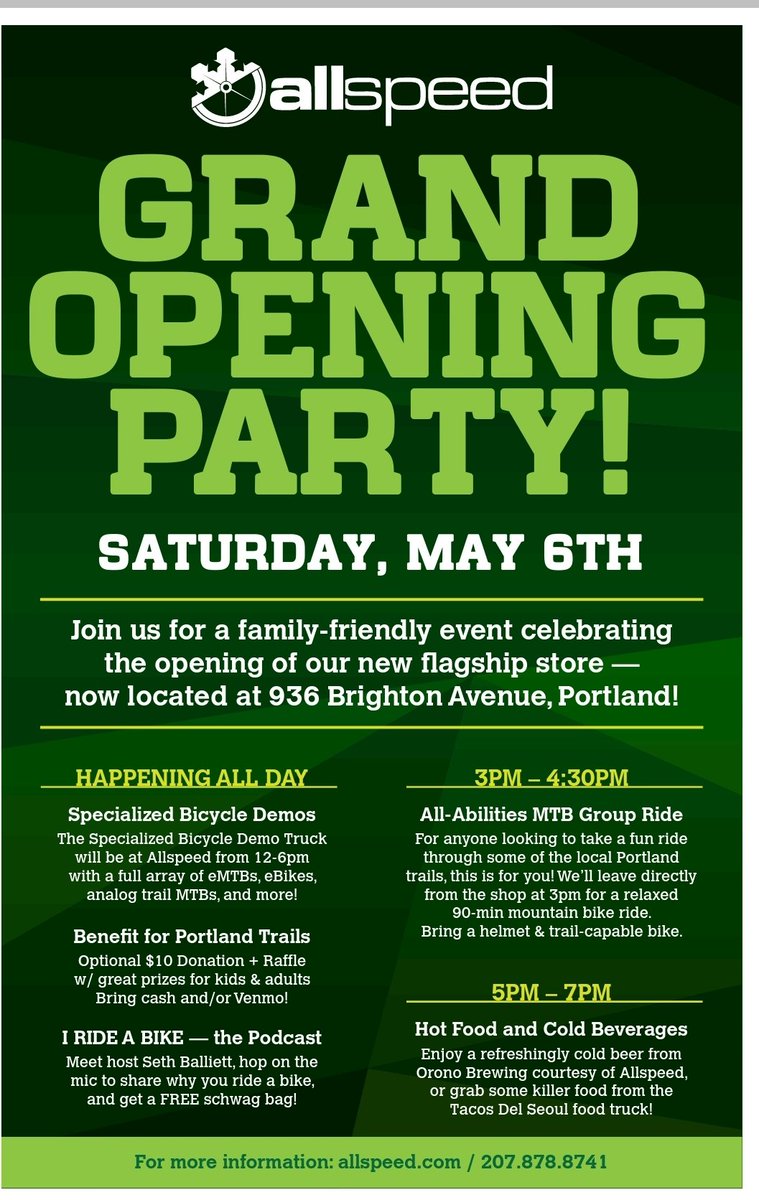 chriscarleton's tweet photo. Tacos, beer, and bikes! Balloon artist for the kiddos (5-630p). We will be raffling off a brand new Specialized Stumpjumper Evo Frame &amp; lots of other prizes (bring 💰 - proceeds ➡️ @portlandtrails). A huge thank you to our pals at @OronoBrewingCo for their very generous donation! https://t.co/Vvlb0lJVJx