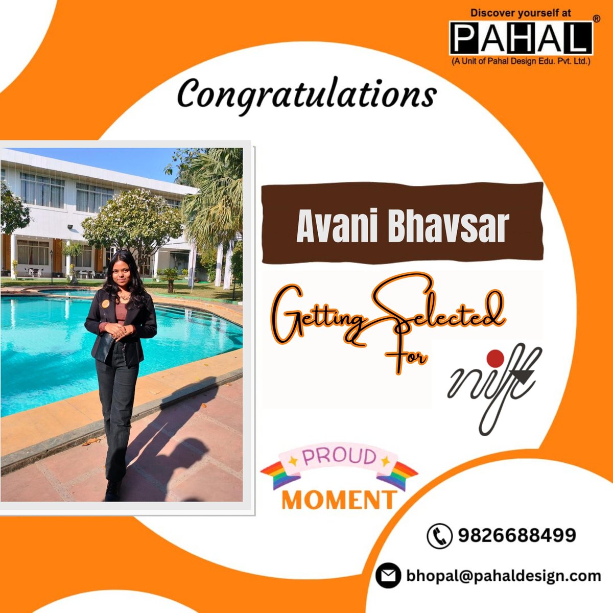 🎉🎉Congratulations to Avani Bhavsar on Getting Selected for NIFT.

Reach Us:
✉️ bhopal@pahaldesign.com
📞 9826688499, 7828271160

#congratulations #proudmoment #nift #nationalinstituteofdesign #design #designer #achievement #pahal_bhopal #pahaldesign #design #pahaldesignbhopal