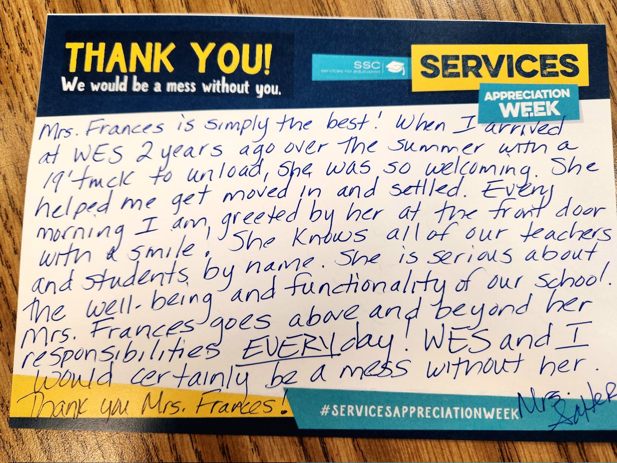 Stacy Salter (@stacyrsalter) on Twitter photo #ServicesAppreciationWeek <a href="/SSCServices/">SSC Services For Education</a> Mrs. Frances is the BEST! Thank you for all you do at WES every day. Thank you for always giving a helping hand and a welcome smile. Your retirement at the end of this year is well deserved! <a href="/HenryCountyBOE/">Henry County Schools</a> #ServicesAppreciationWeek <a href="/SSCServices/">SSC Services For Education</a> Mrs. Frances is the BEST! Thank you for all you do at WES every day. Thank you for always giving a helping hand and a welcome smile. Your retirement at the end of this year is well deserved! <a href="/HenryCountyBOE/">Henry County Schools</a>