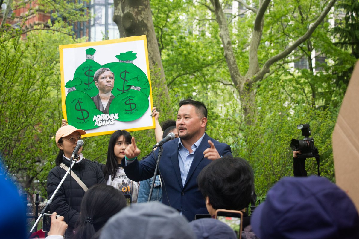 aaldef's tweet photo. "Insurance companies, the corrupt providers, they are colluding to exploit the workers. Almost $1B a year they're taking — they're stealing — from home care workers every year," said @rontkim, speaking out against the rampant wage theft from home attendants. #Intro175 #NoMore24 https://t.co/gMZRmS8HK8