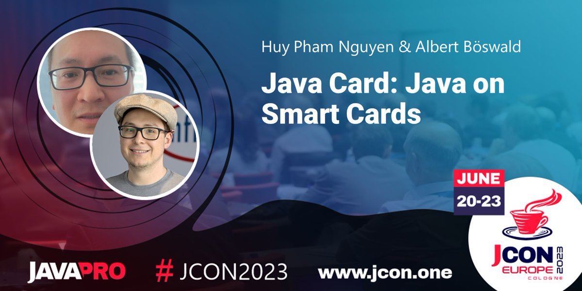jcon_conference's tweet photo. Workshop! See Huy Pham Nguyen &amp; Albert Böswald at #JCON2023 in Cologne talk about '#JavaCard: Java on Smart Cards'

You´ll learn:
- How the 'Java Card' platform differs from 'Java'
- How to develop a Java Card Applet…

Your Workshop- &amp; free #JUG Tickets: https://t.co/wTLeI3taOB https://t.co/dIujOE1dge